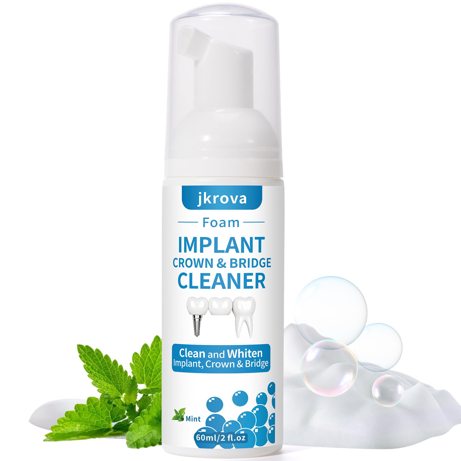 Dental Implant Cleaner Foam bottle and packaging