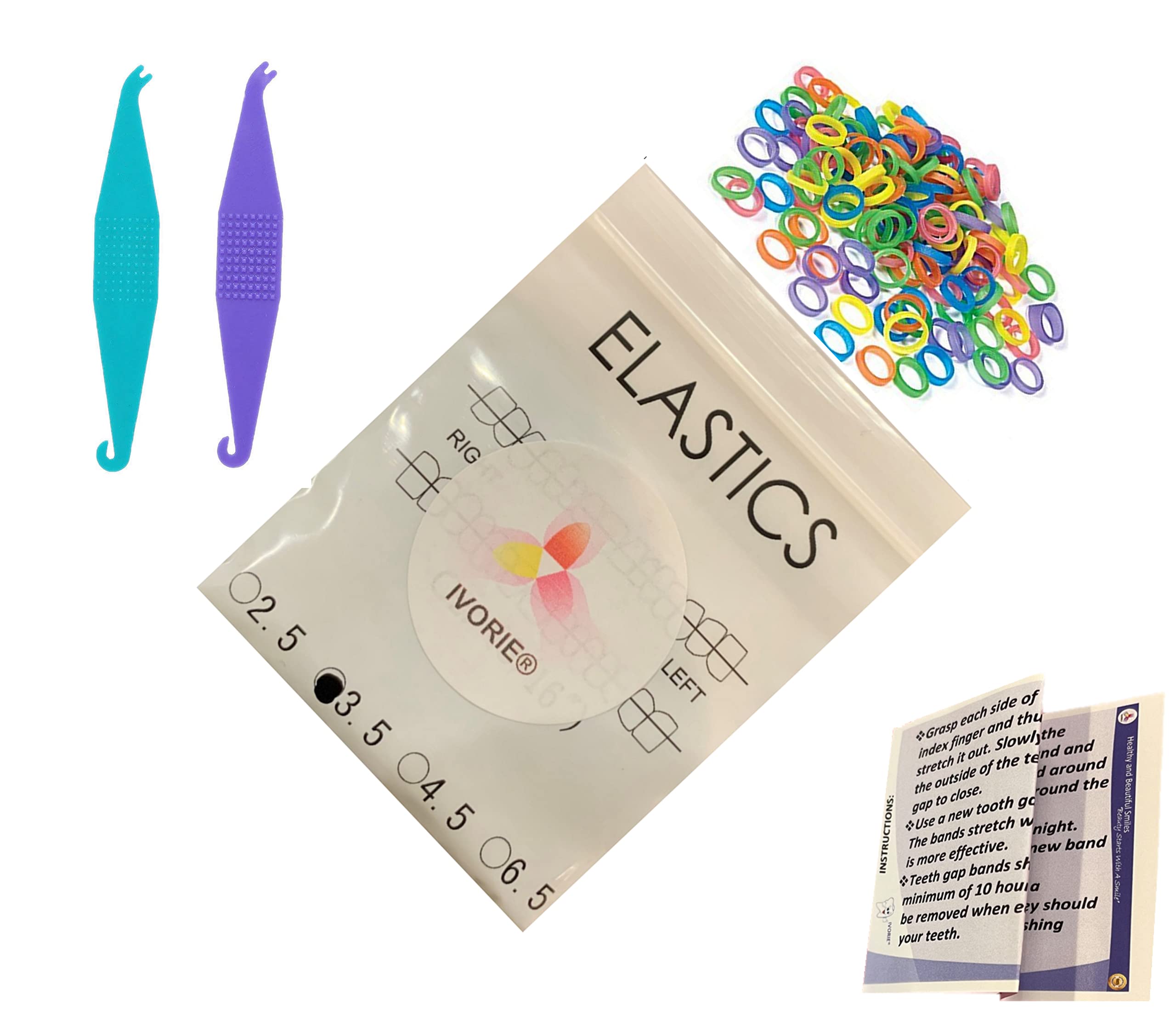 Box of mixed-color non-latex dental elastic bands, 100-pack