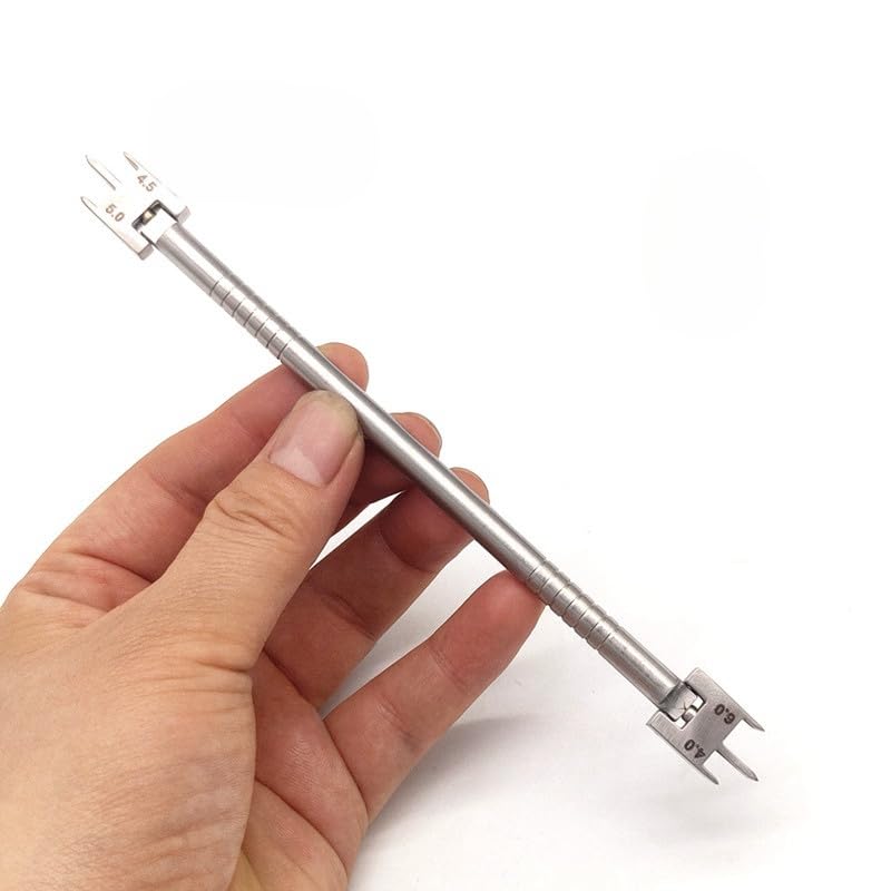 Close-up of dental orthodontic bracket positioning height wick gauge in stainless steel