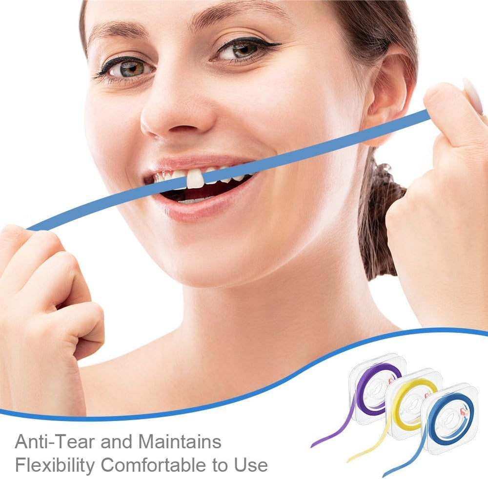 Teeth cleaning with dental abrasive strip in use