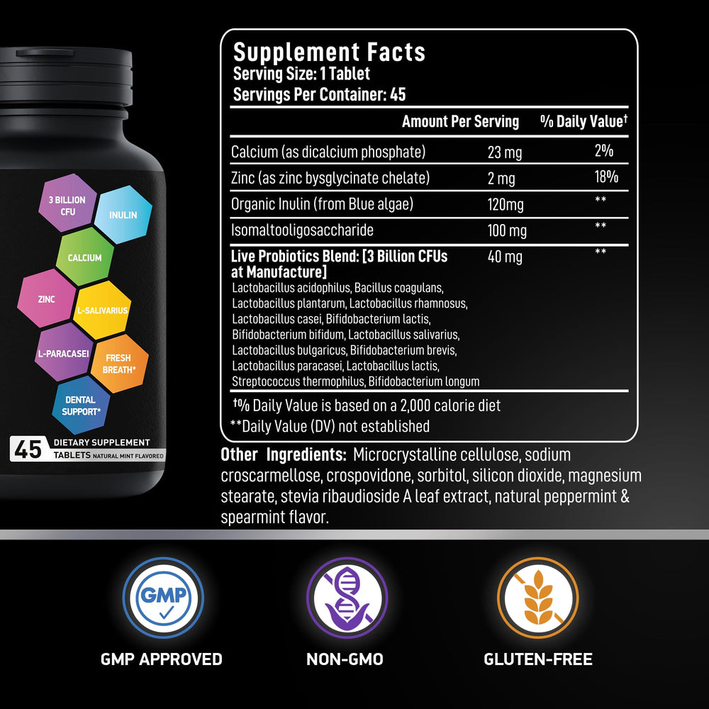 Bad breath relief concept with dental probiotic tablets