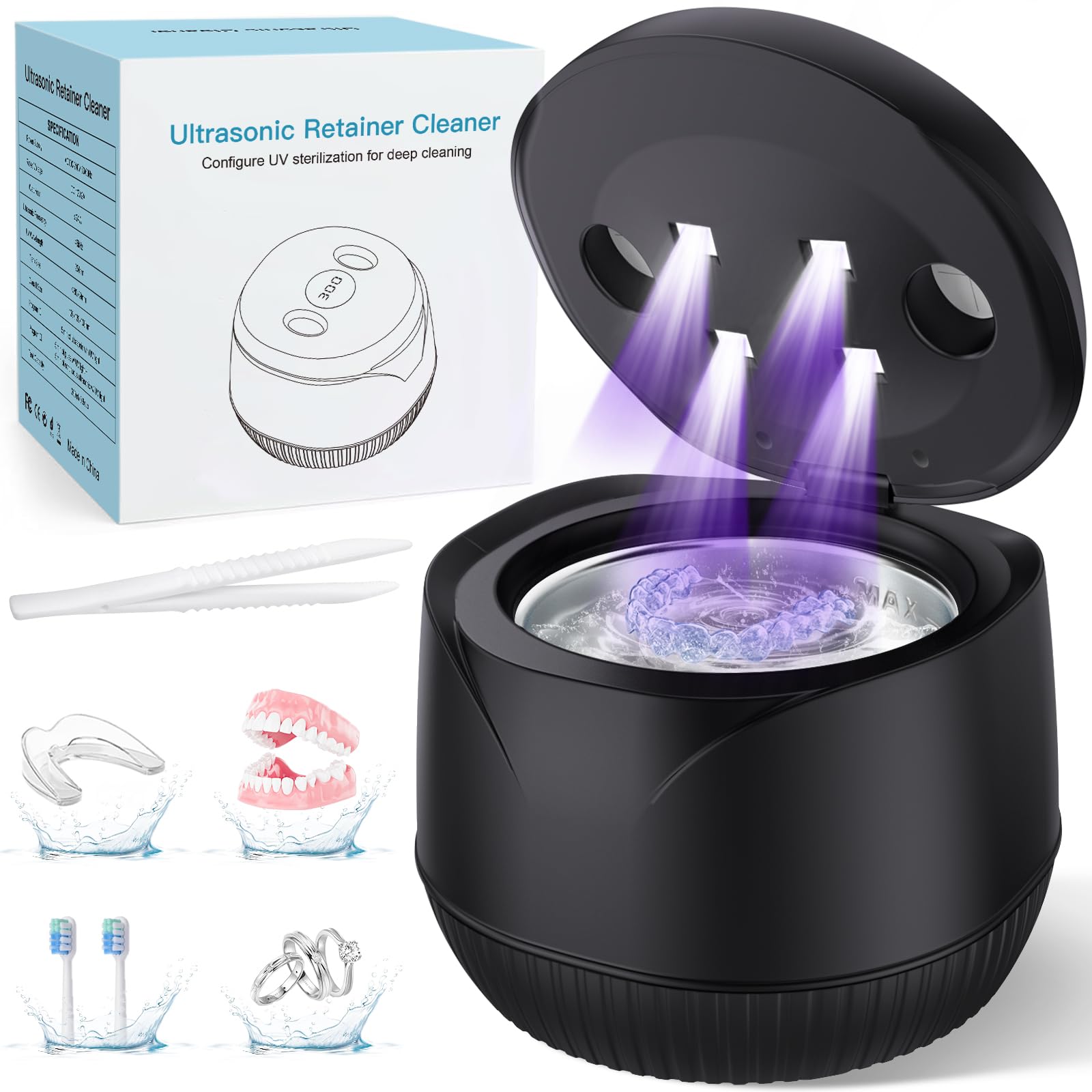 Dental ultrasonic retainer cleaner machine on countertop