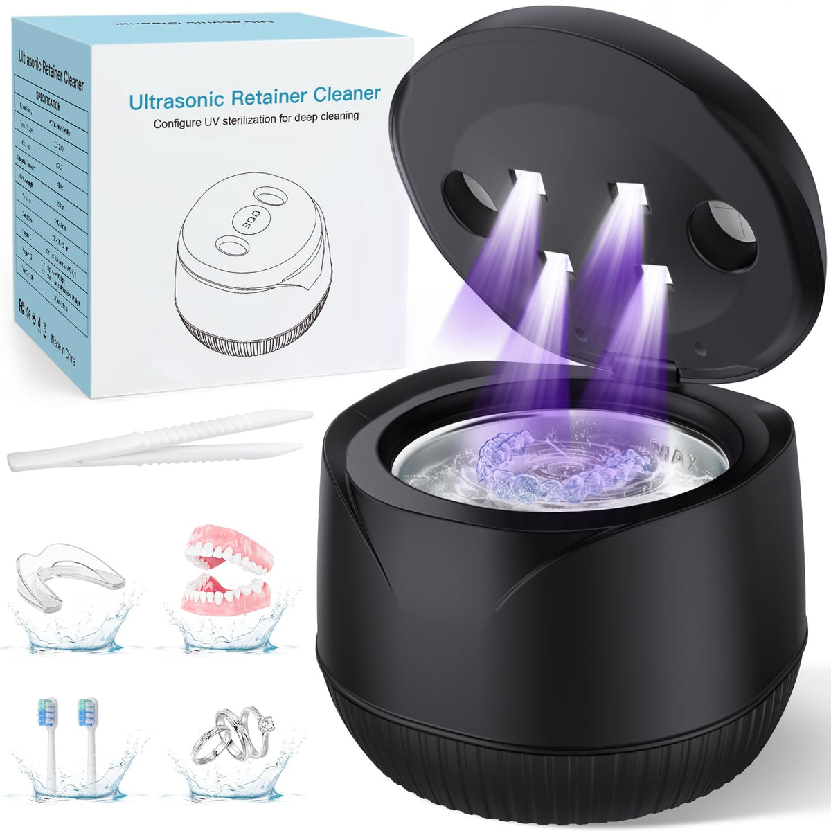 Dental ultrasonic retainer cleaner machine on countertop