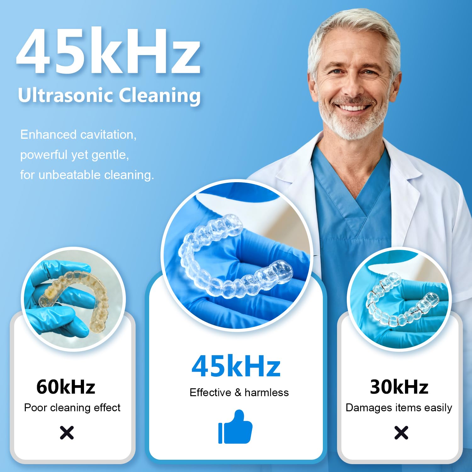 Open 200ML cleaning tank for dentures, retainers, and aligners