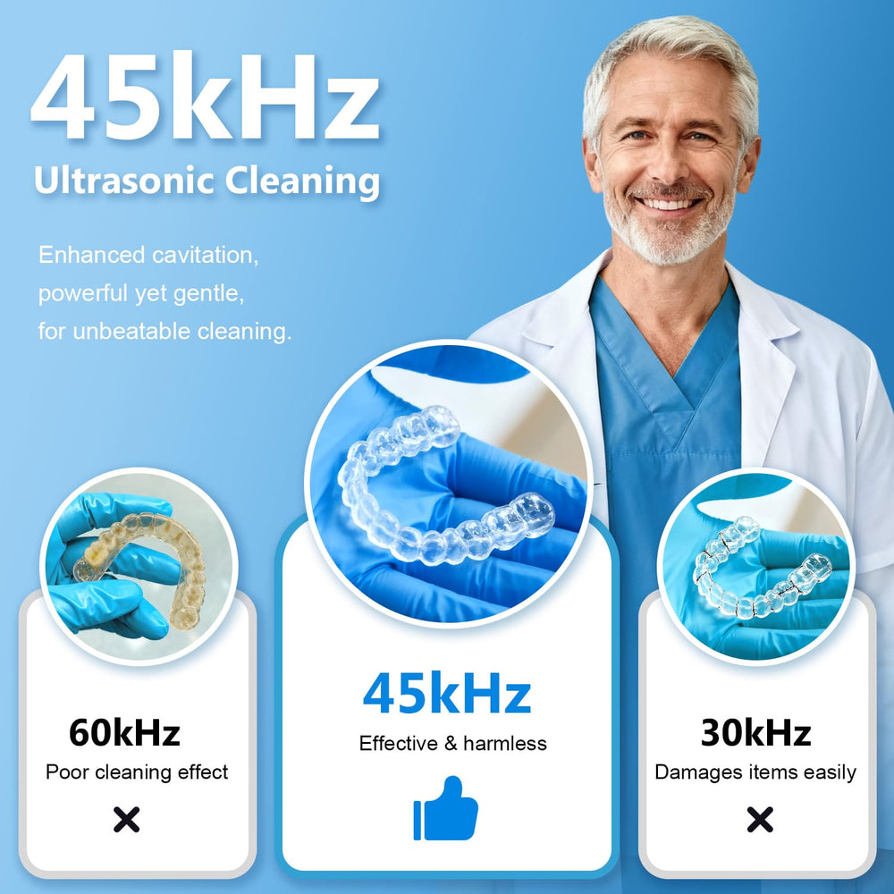 Open 200ML cleaning tank for dentures, retainers, and aligners