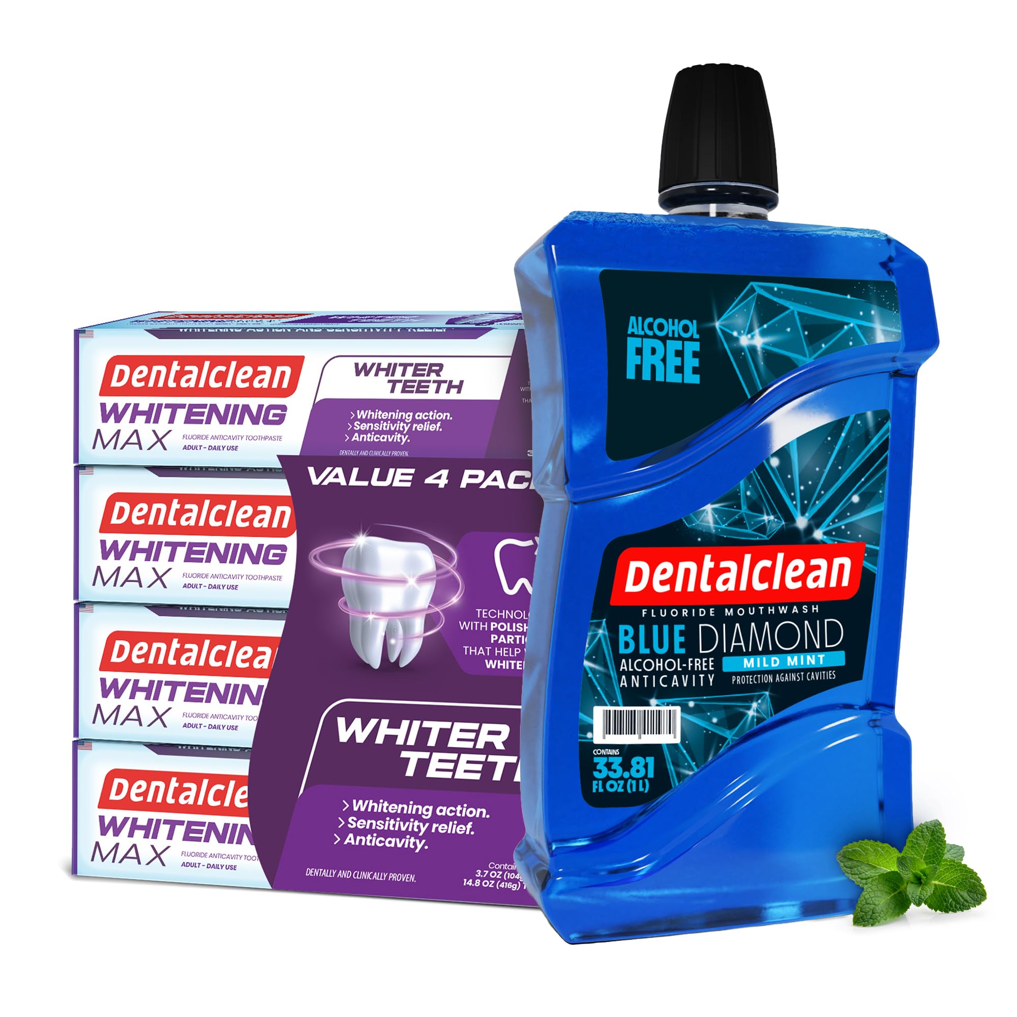 Dentalclean Alcohol-Free Mouthwash Blue Diamond Mint bottle 33.8 fl oz
