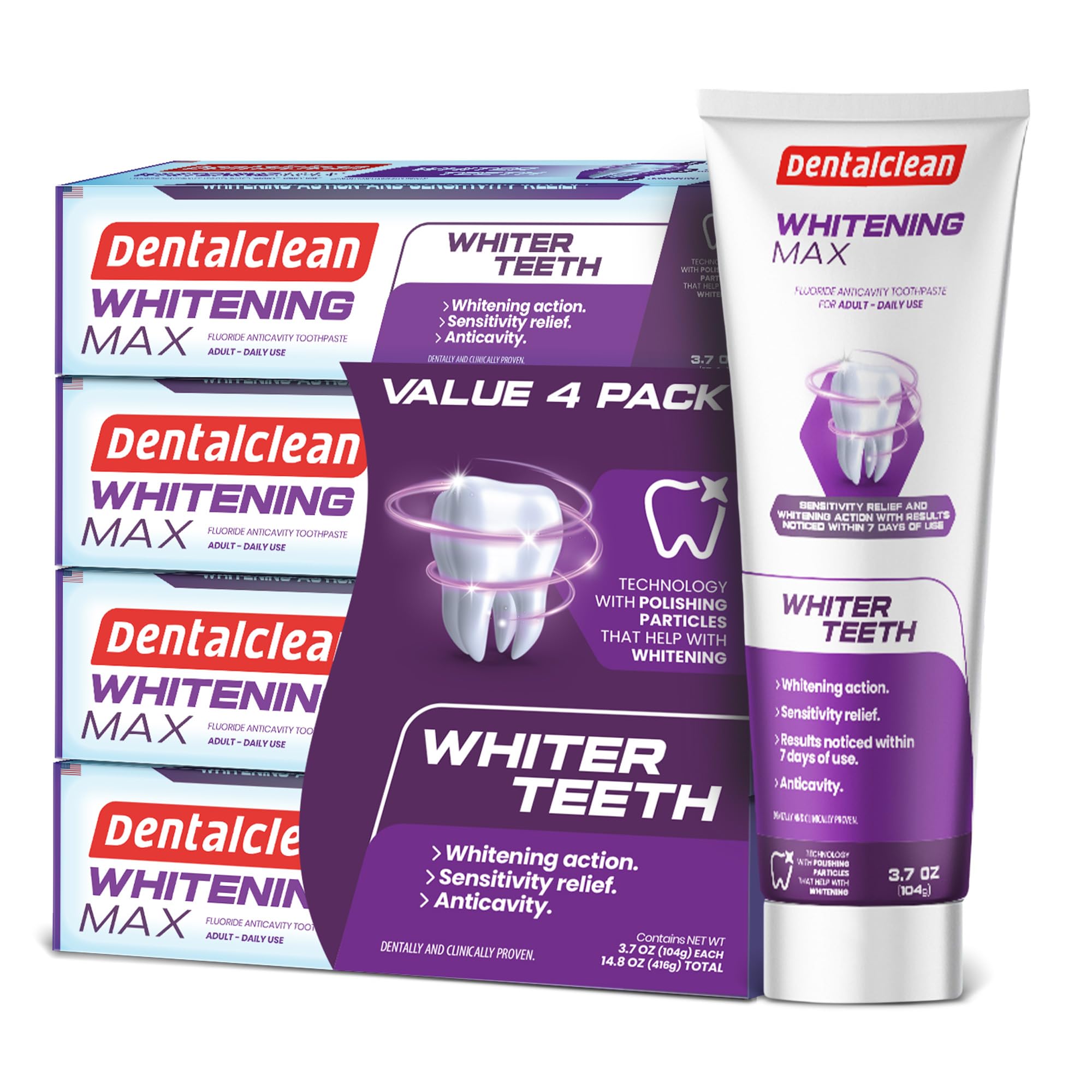 Dentalclean Whitening Max Toothpaste Gel 4-pack packaging front view