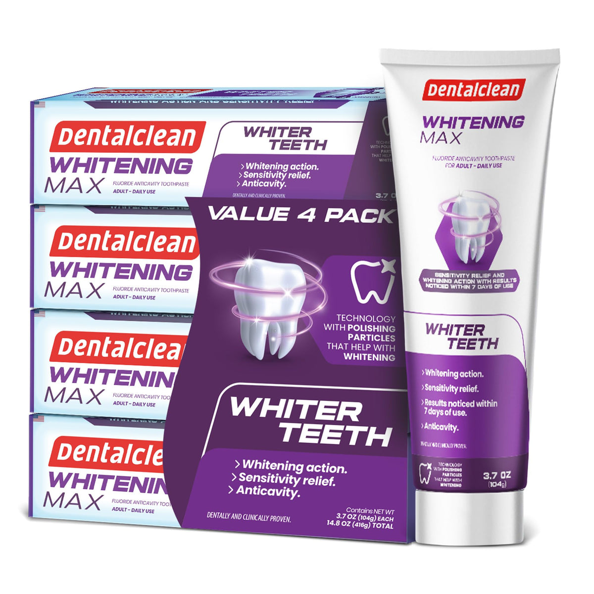 Dentalclean Whitening Max Toothpaste Gel 4-pack packaging front view