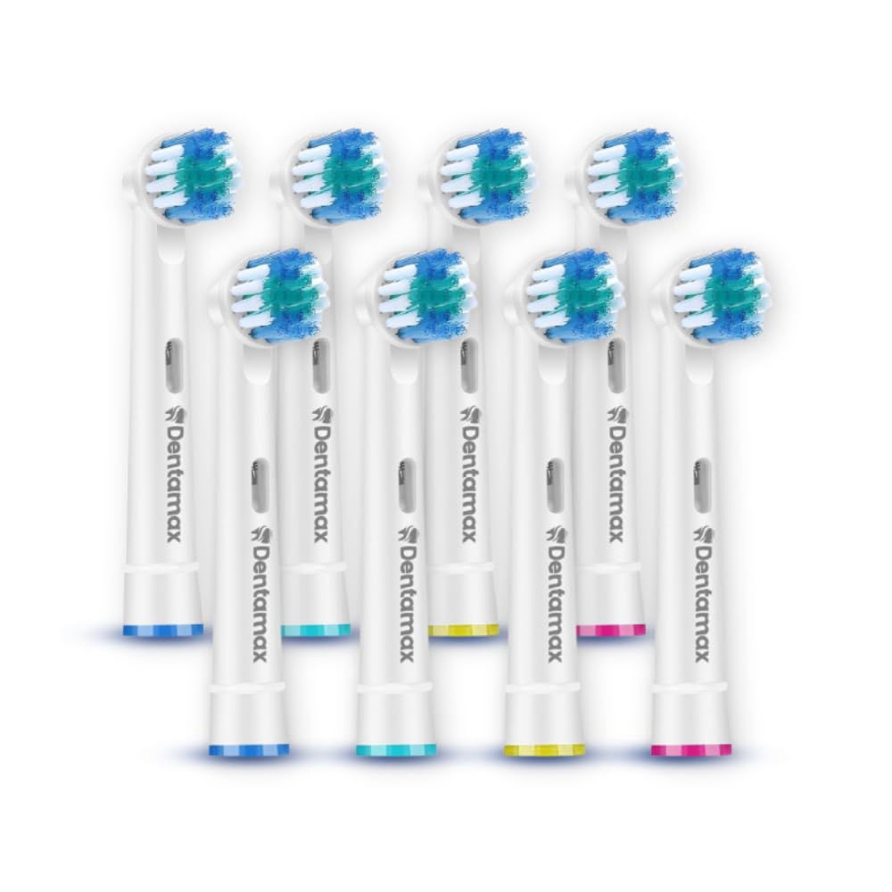 DENTAMAX replacement toothbrush heads 8-pack compatible with Oral-B, front view
