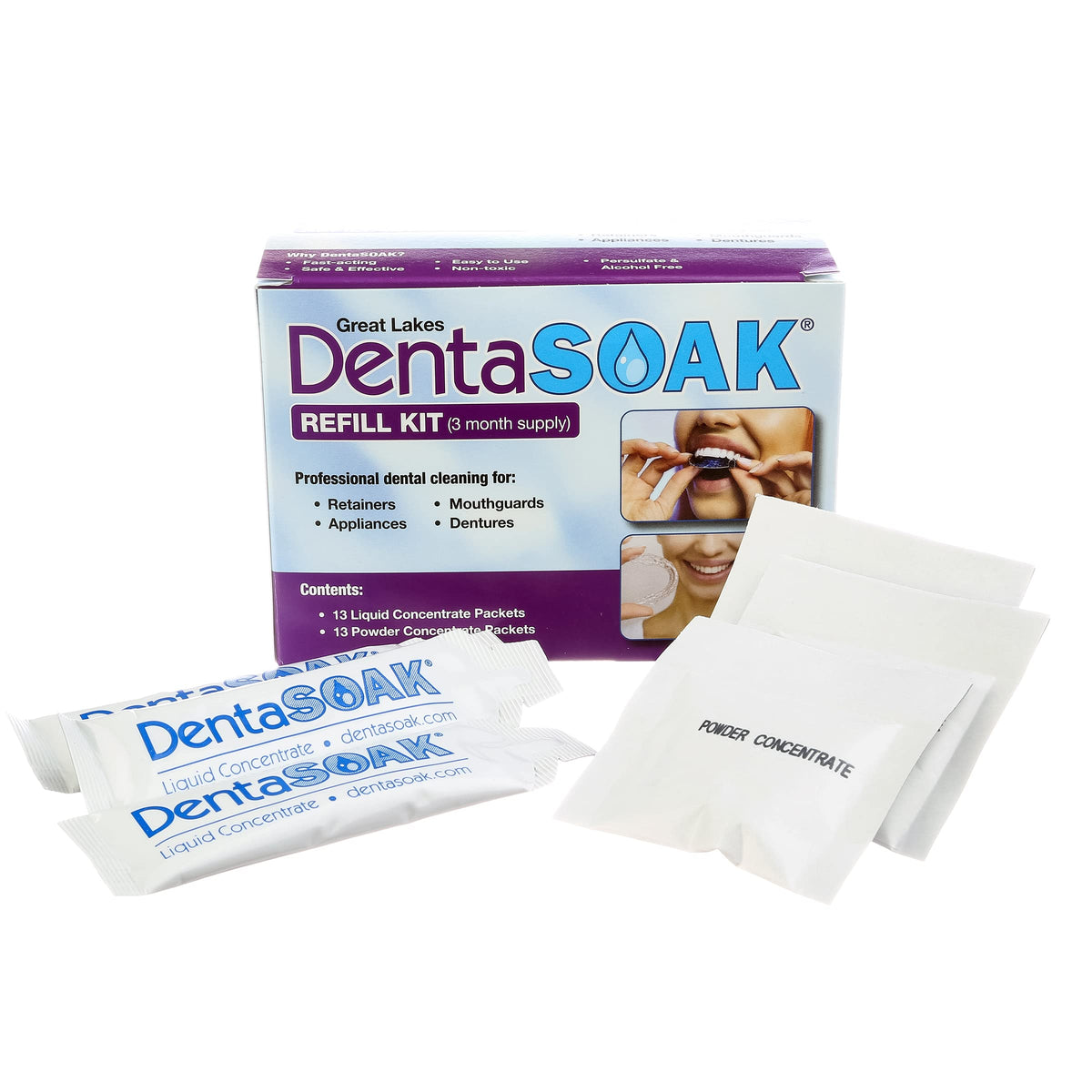 DentaSOAK Refill Kit – 3 Month Mint-Scented Cleaner for Mouthguards, Retainers, Dentures and Appliances