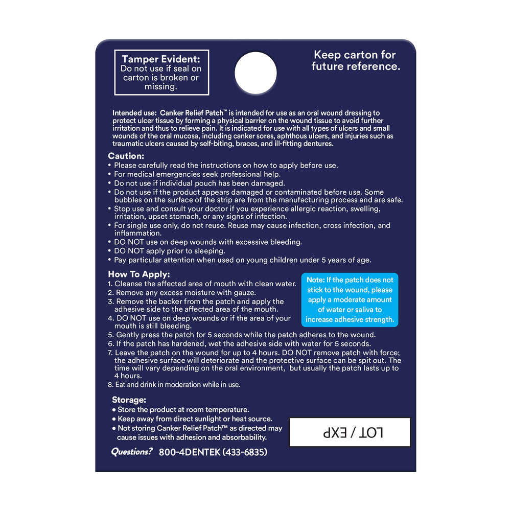 DenTek Canker Relief packaging and contents