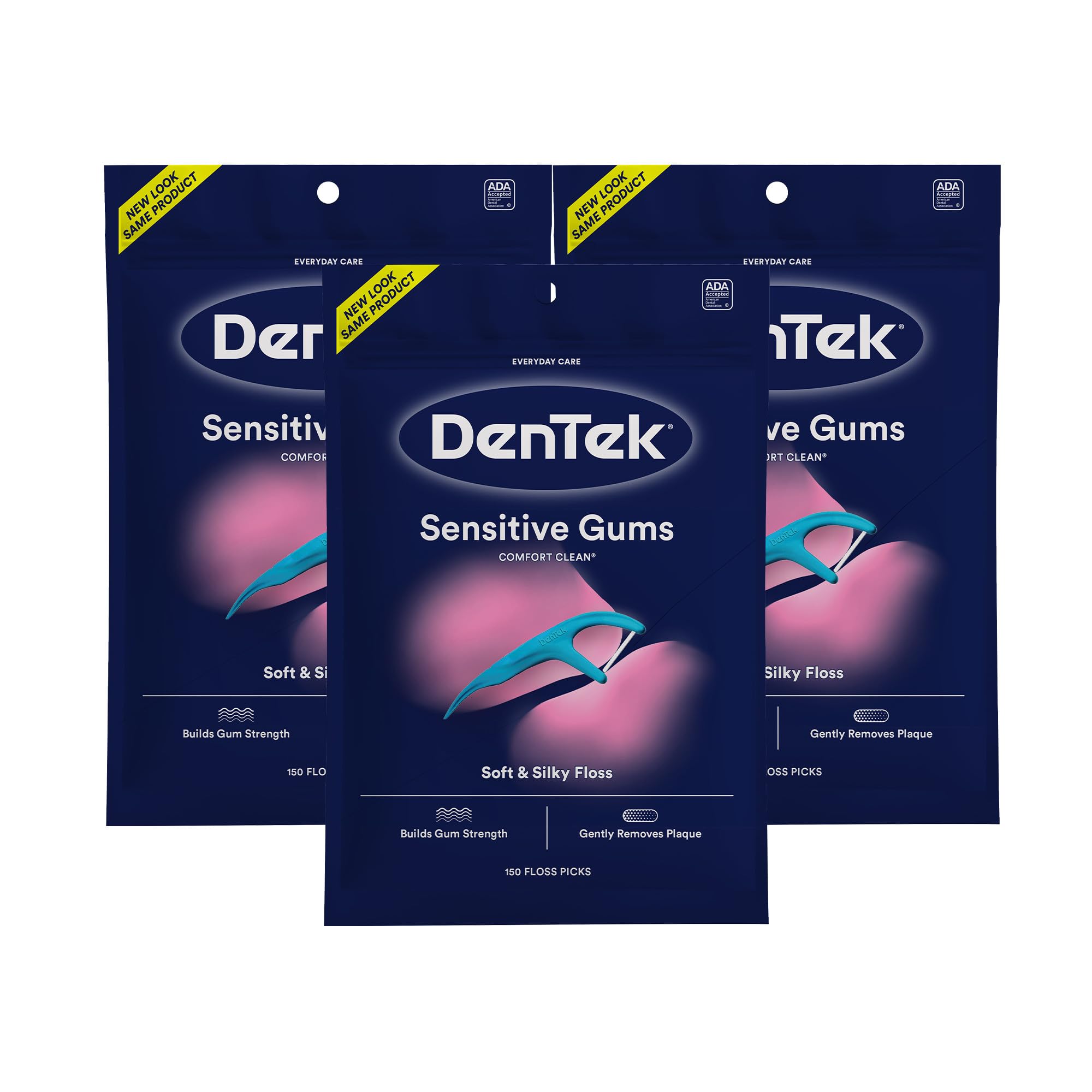 Front view of DenTek Comfort Clean Sensitive Gums Floss Picks 3-pack