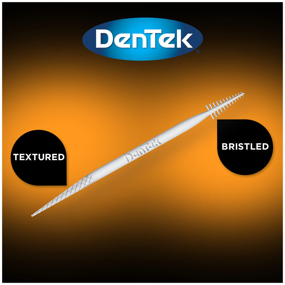 Flexible bristle scrub end cleaning between teeth