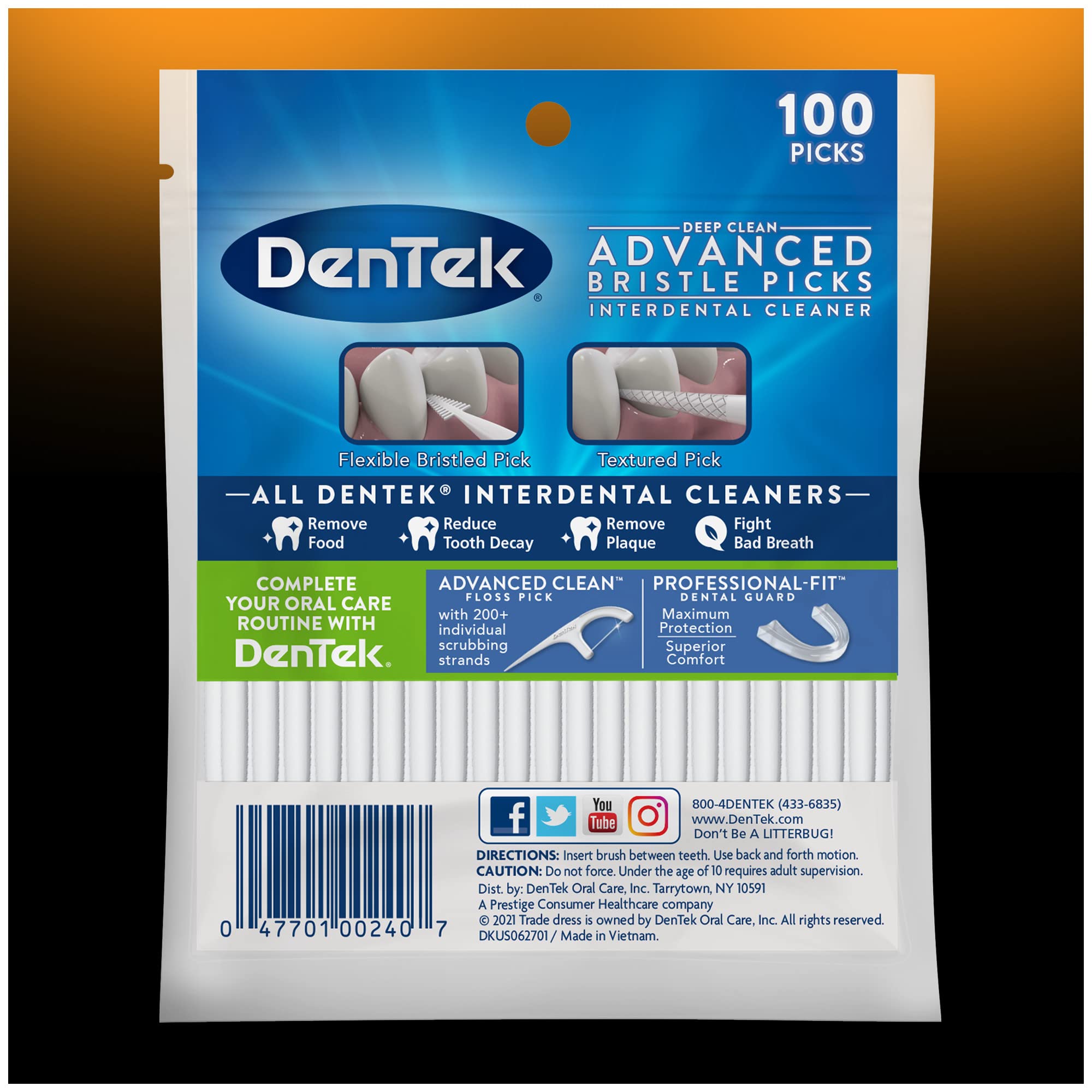 Pack of 12 DenTek Deep Clean Bristle Picks with 100-count packs