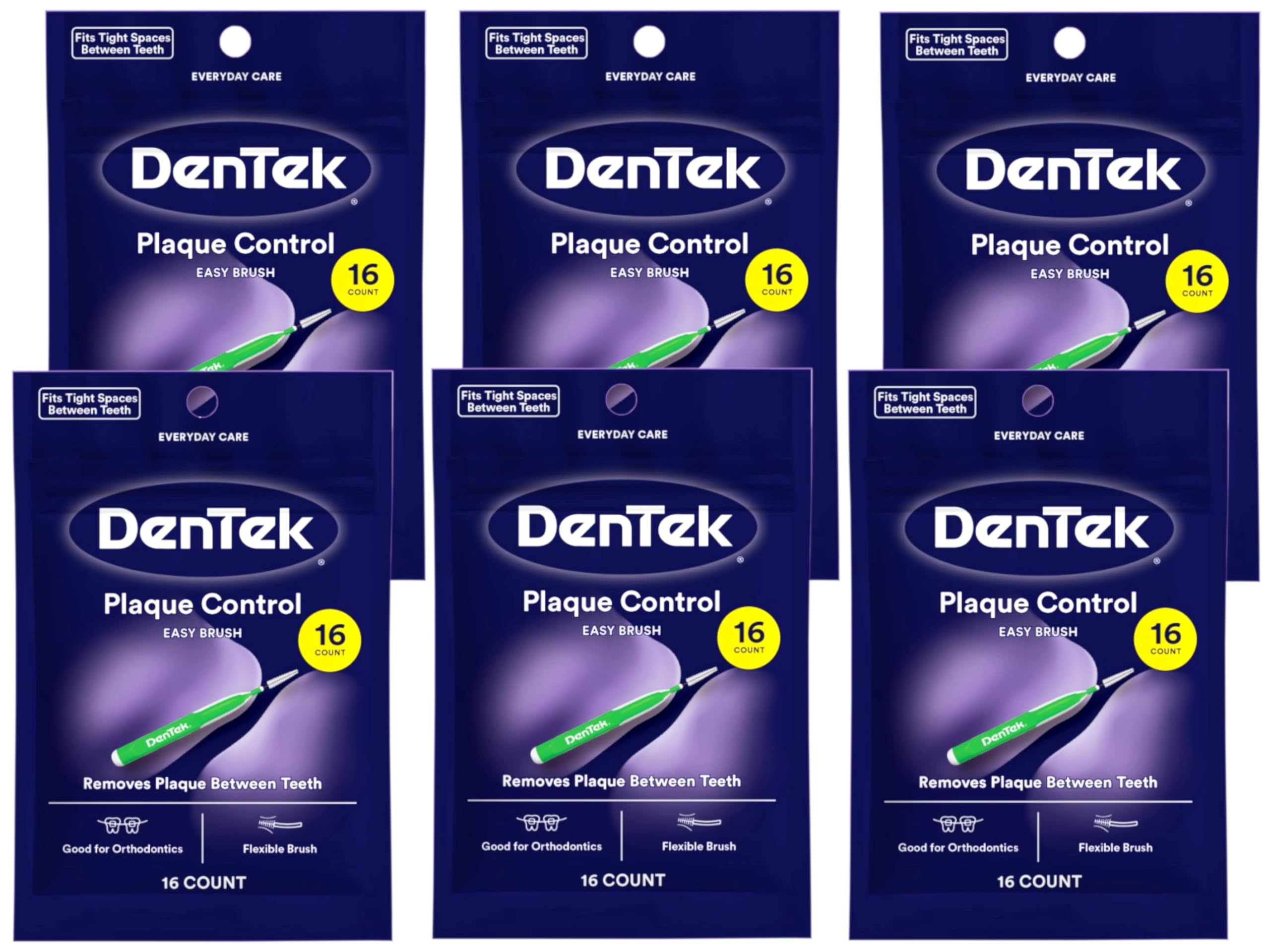 Dentek Easy Brush Cleaners Extra Tight Spaces 16 Count 6 Pack box