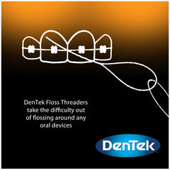 Braces and dental work being flossed using DenTek threaders
