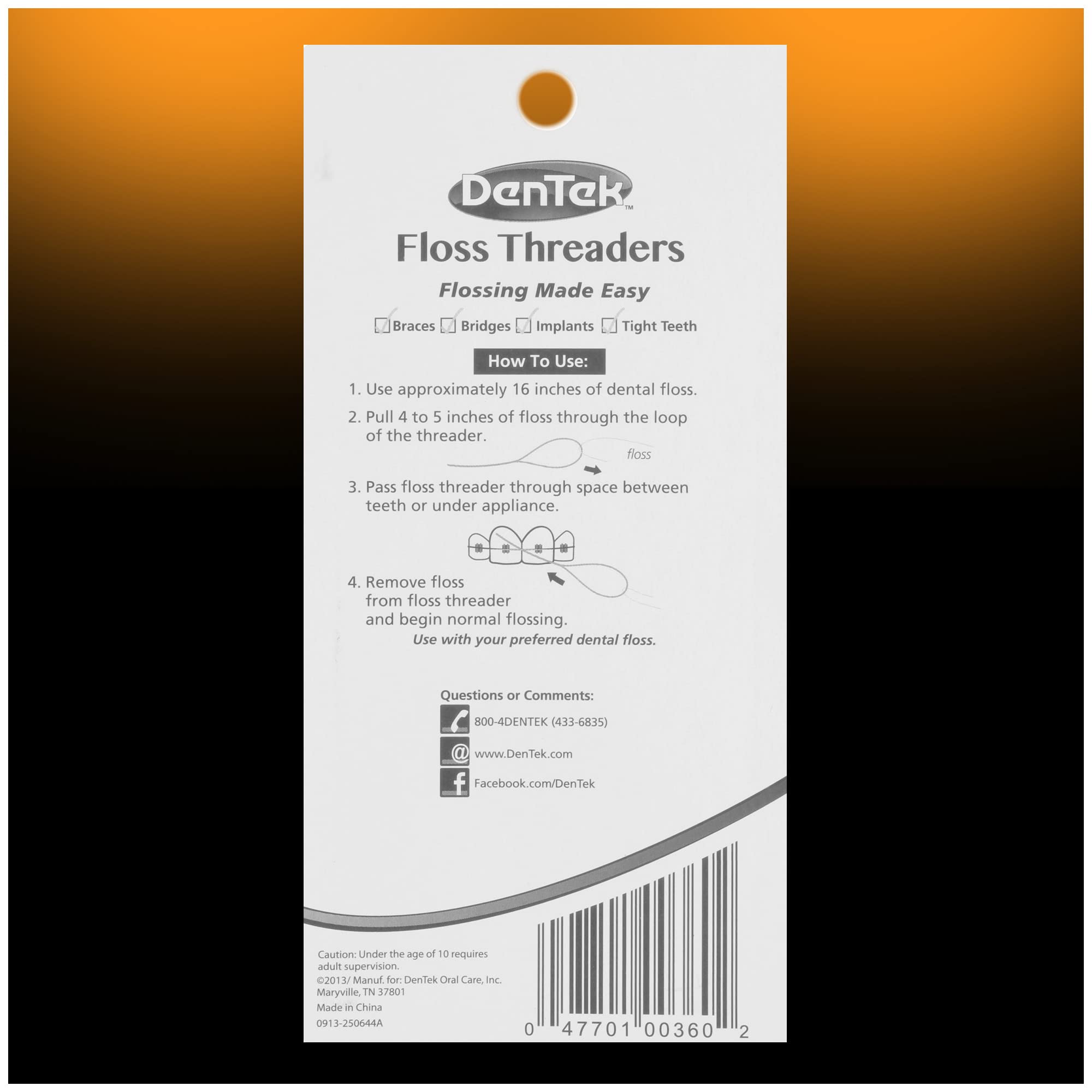 Pack of 6 DenTek floss threaders with 50 threaders per pack