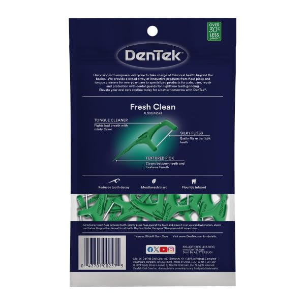 Textured floss pick removes food and plaque