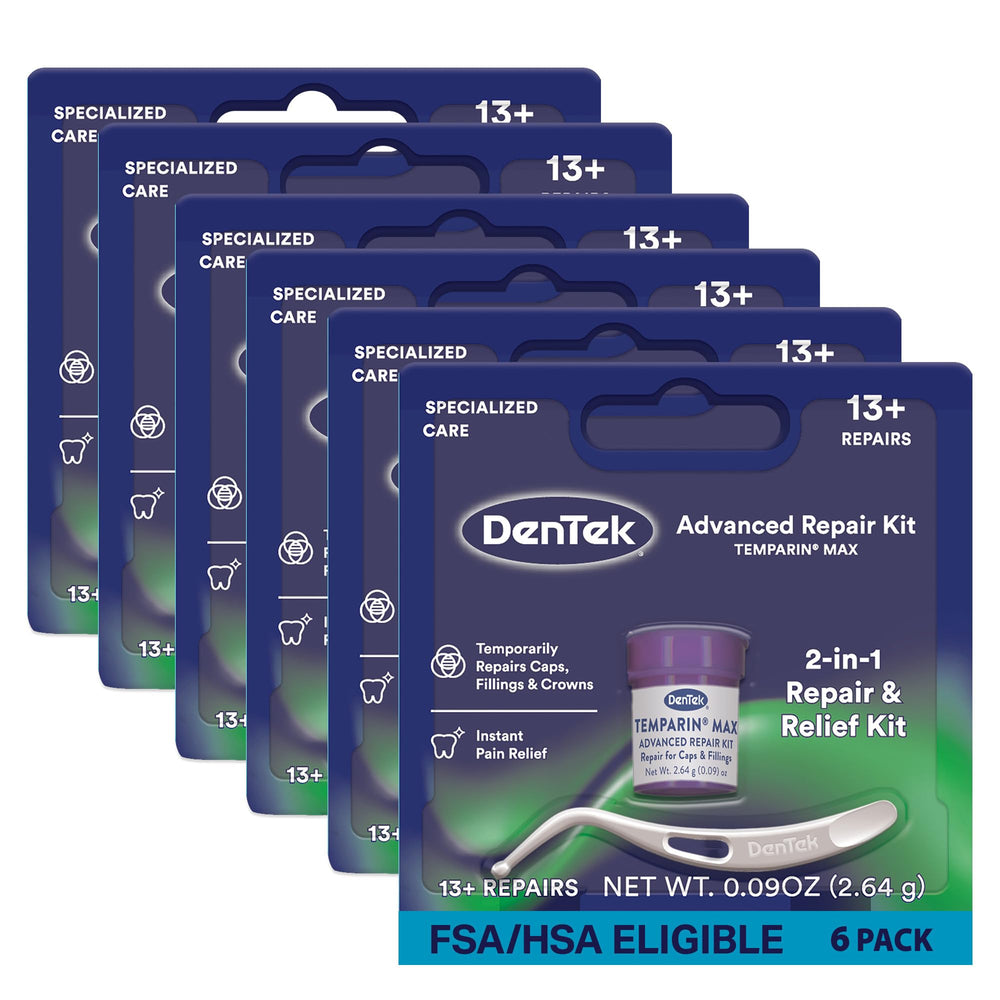 DenTek Temparin Max Repair Kit front packaging showing 6 kits