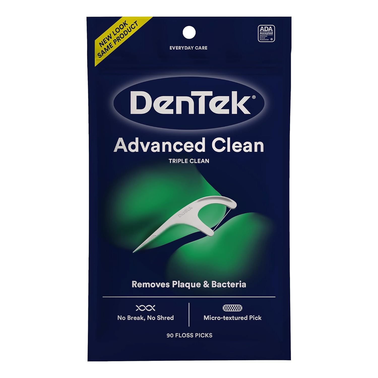 Front view of Den Tek Triple Clean Advanced Clean Floss Picks box and floss picks