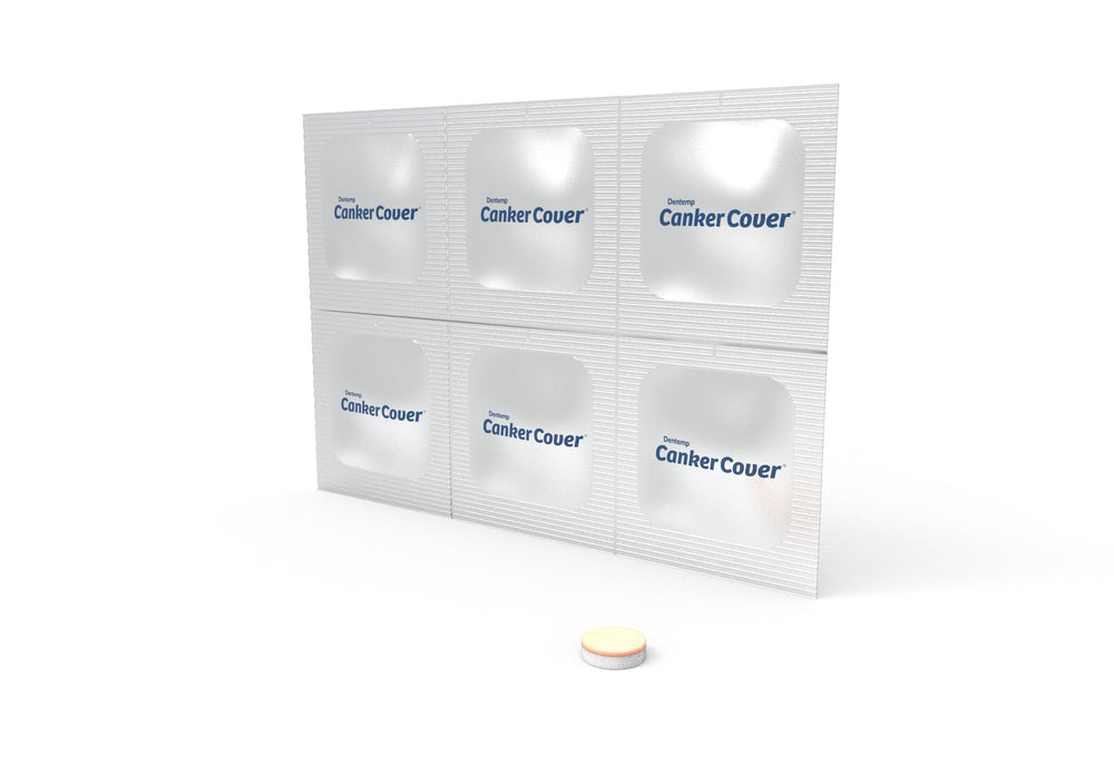 Front of Dentemp Canker Cover packaging showing patches