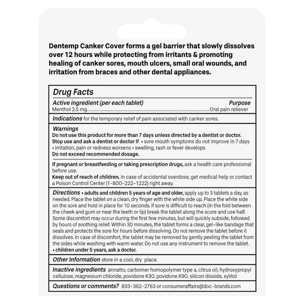 Close-up of Dentemp Canker Cover tablets blister pack