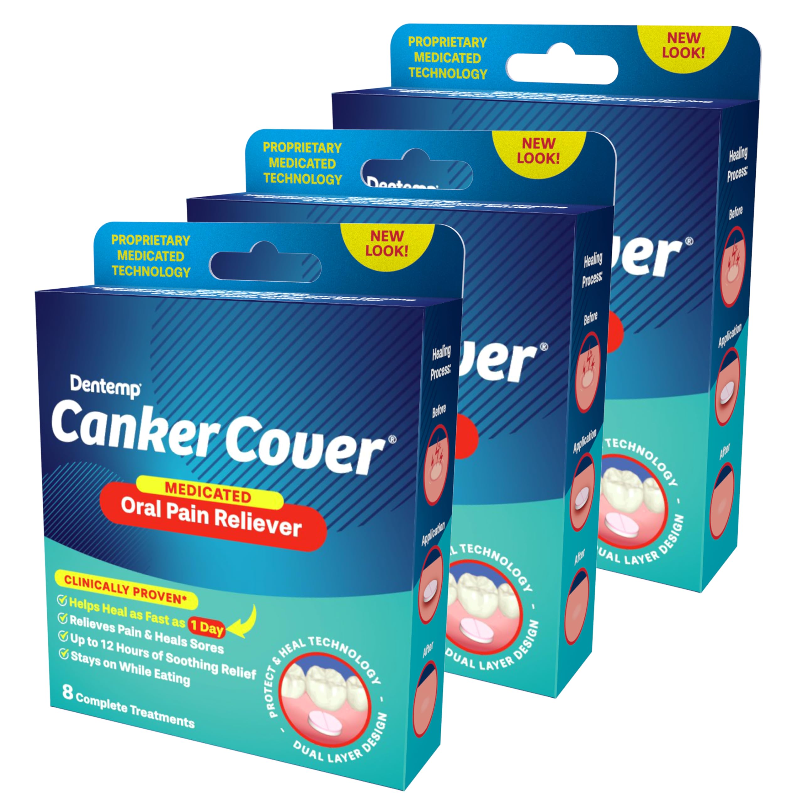 Six mint-flavored patches for canker sore relief and protection