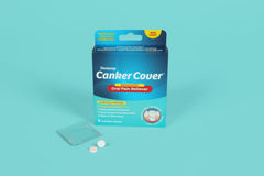 Close-up of canker cover patch on a sore