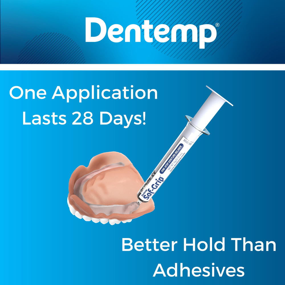Syringe applying Sof-Grip to a denture