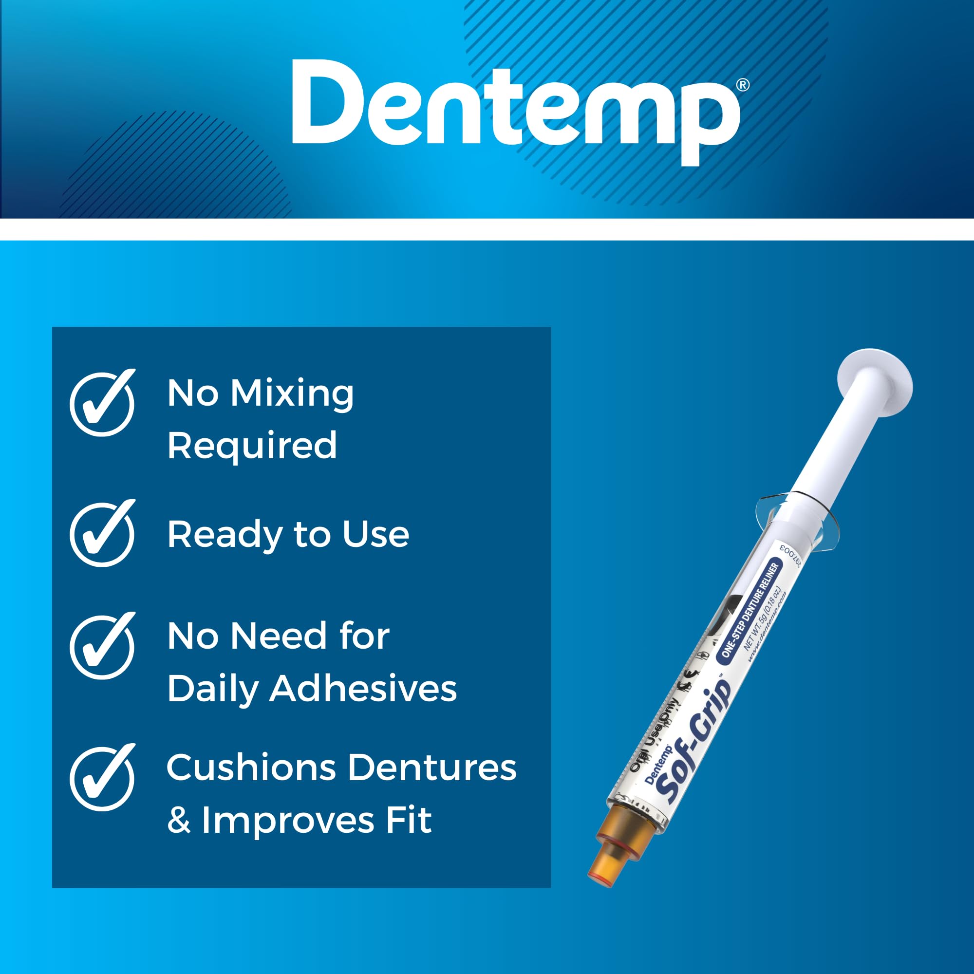 All-in-one Sof-Grip Denture Reliner kit and instructions