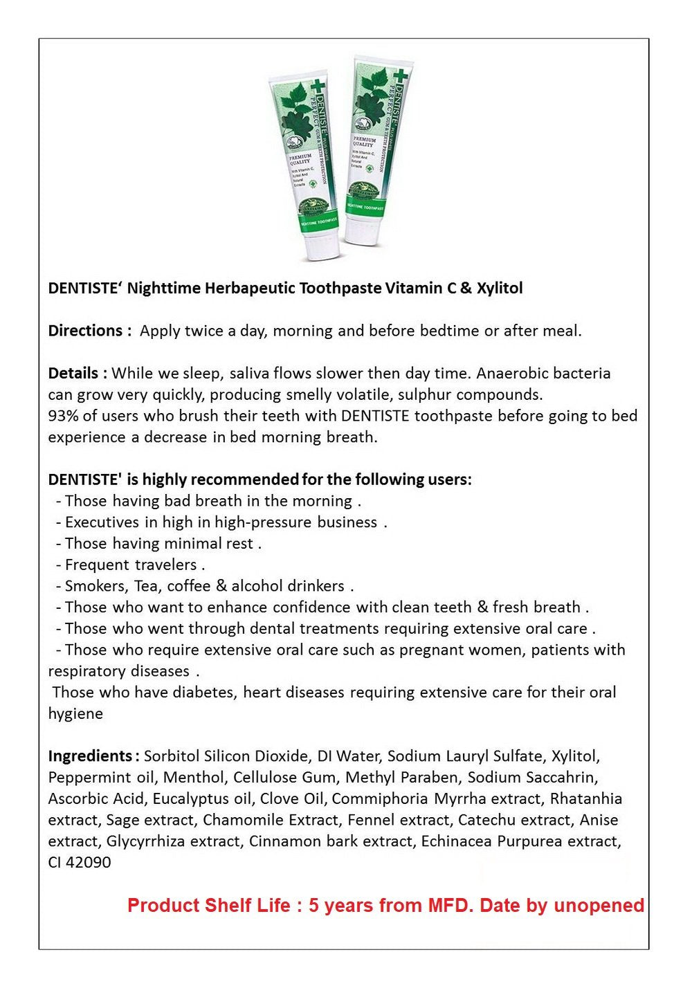 Made in Thailand Dentiste Plus White Vitamin C Xylitol toothpaste packaging