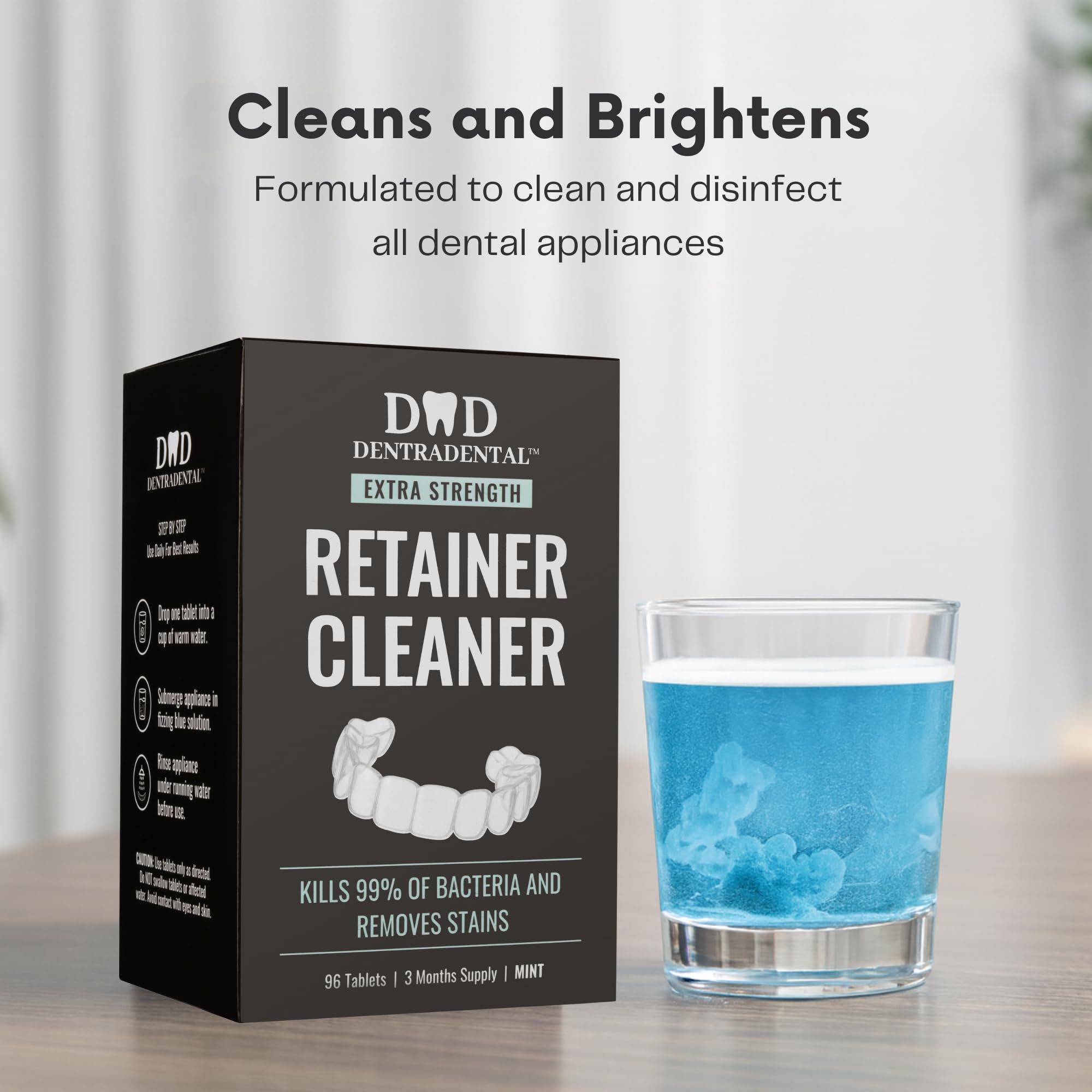 Mint-infused cleaning tablets ready for use.