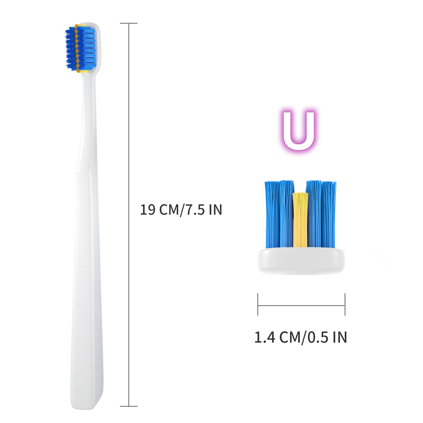 Close-up of U-shaped soft bristles for braces cleaning