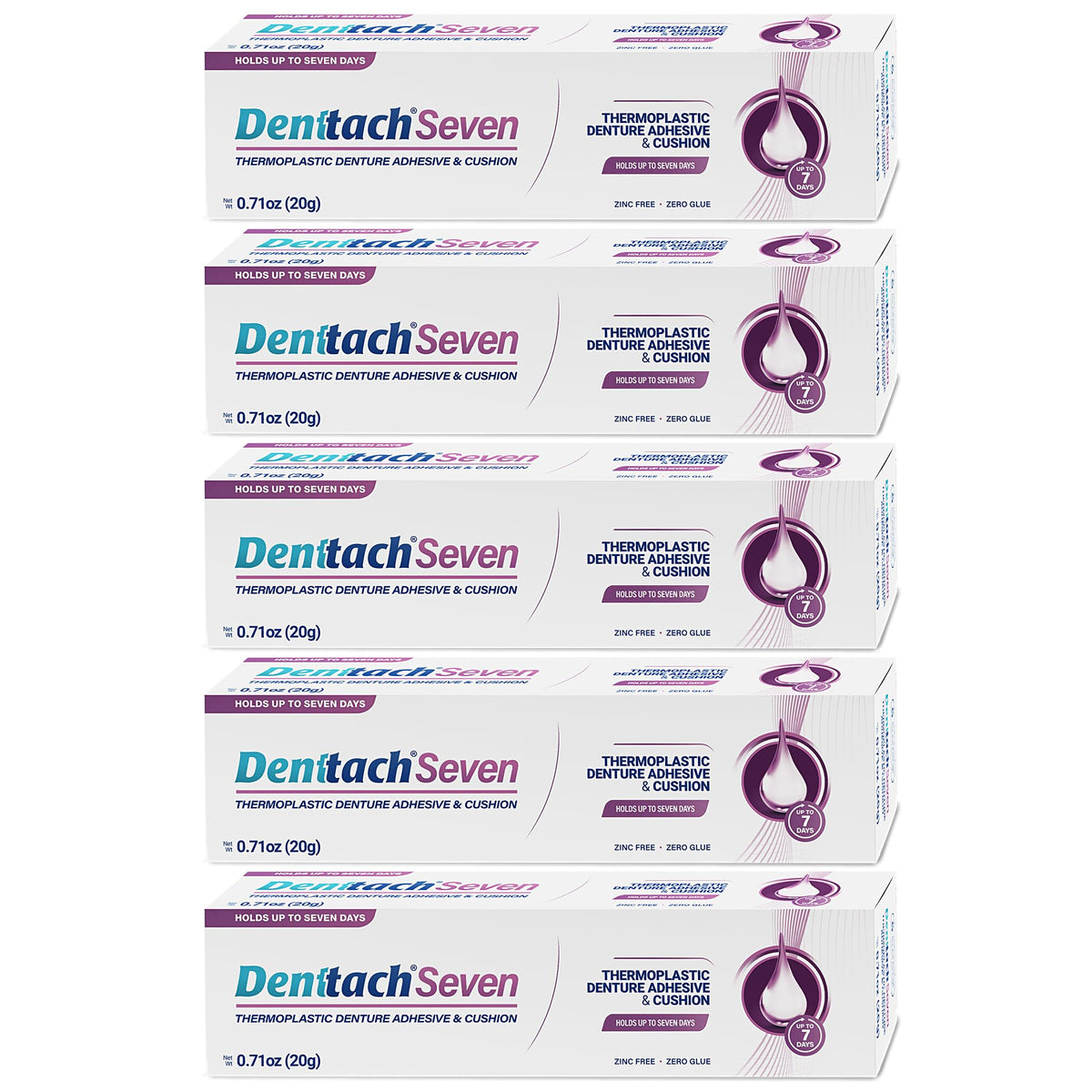 Denture adhesive tube with packaging showing thermoplastic cushion reliner