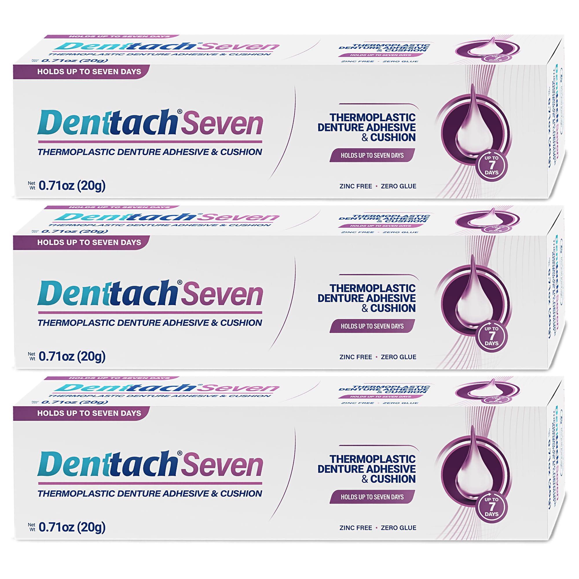 Denttach thermoplastic denture adhesive packaging pack of 3