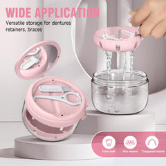 Leak-proof denture cup showing silicone seal inside white case