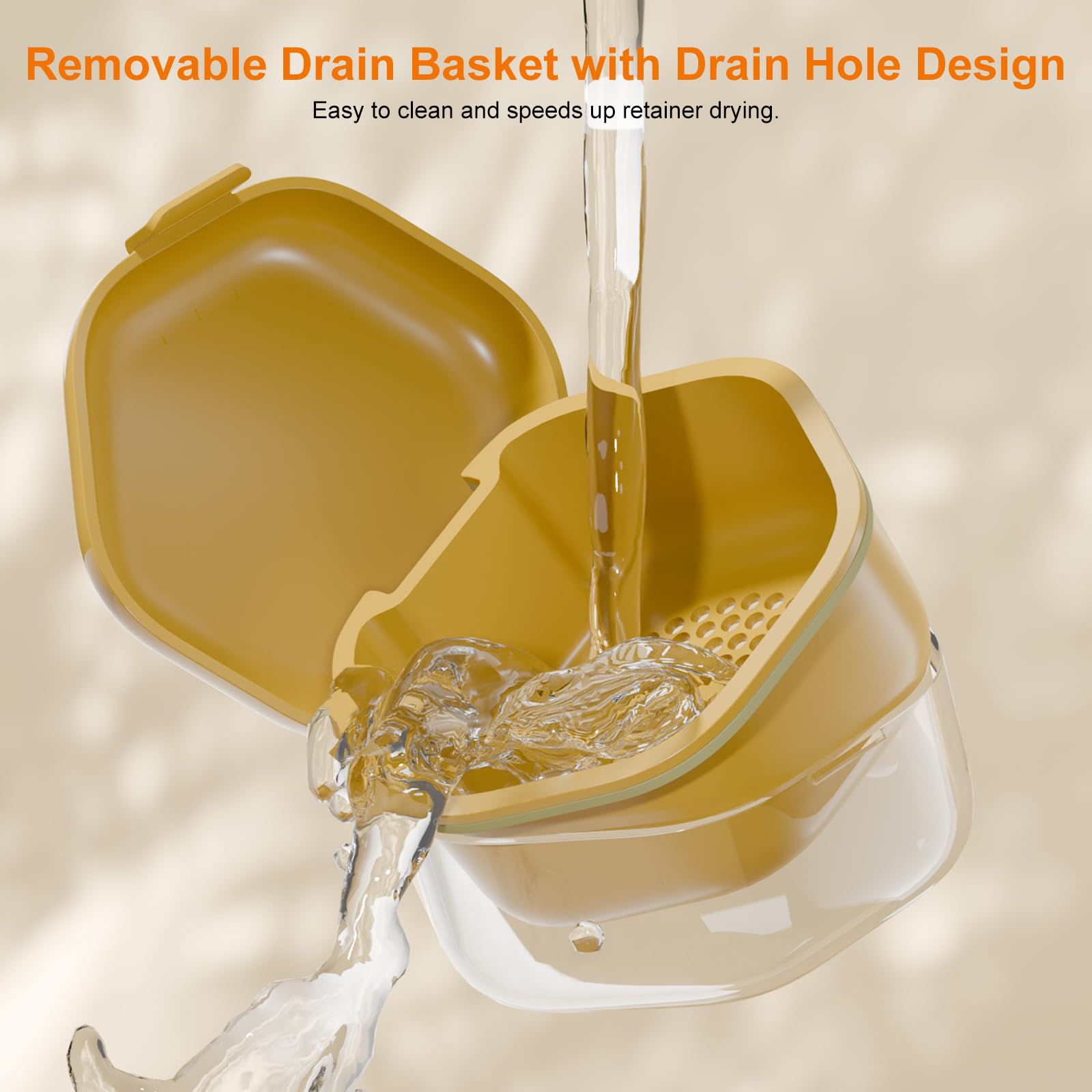 Large capacity interior fits dentures, retainers, and mouthguards