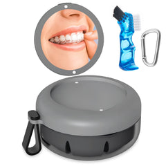 Gray denture bath case with leak-proof seal