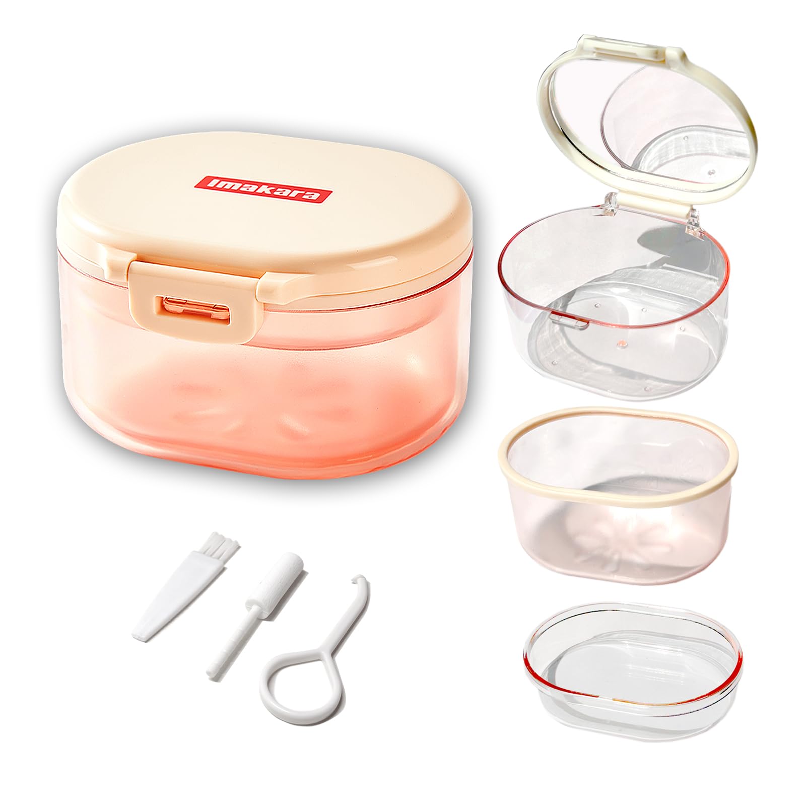Orange Denture Bath Case with Filter for Soaking Dentures and Braces