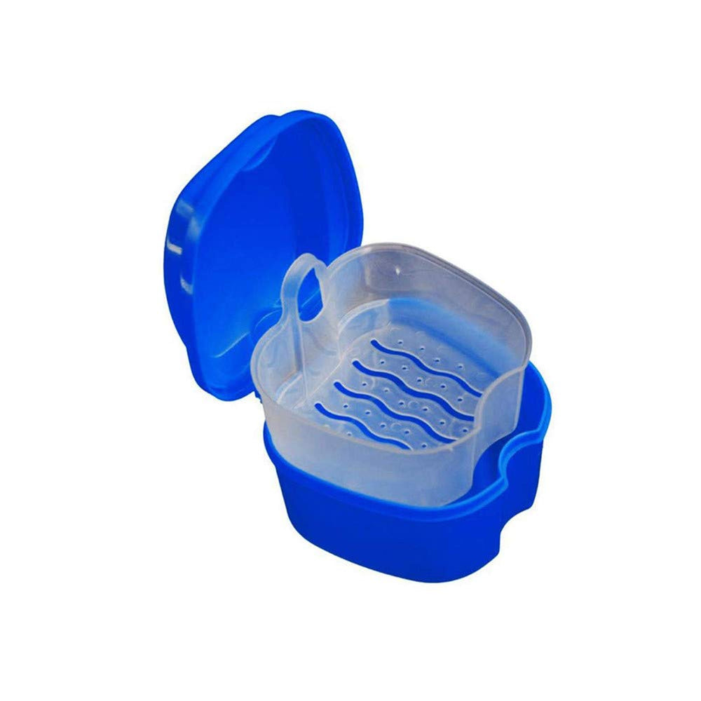 Denture bath case with dentures inside for soaking
