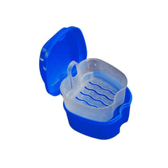 Denture bath case with dentures inside for soaking
