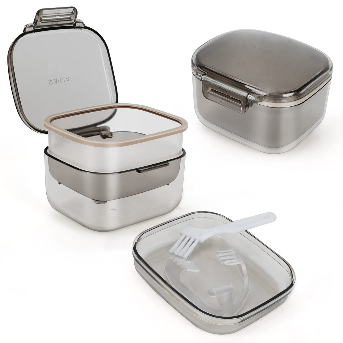 Top view of denture bath cup showing three-layer design