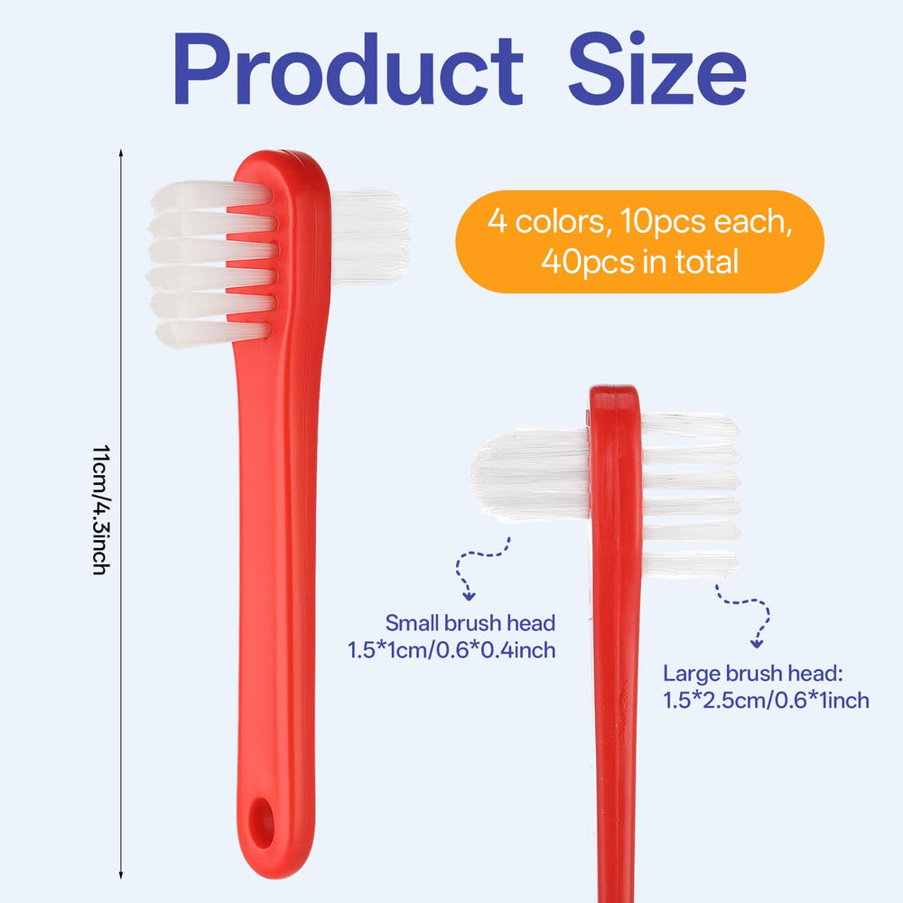 Close-up of dual-head denture brush cleaning denture surface