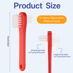 Close-up of dual-head denture brush cleaning denture surface