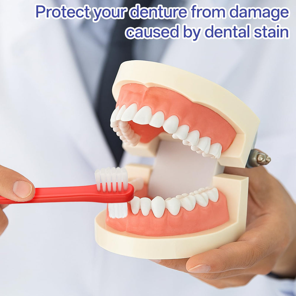 Denture brush set in four colors: white, turmeric, red, blue