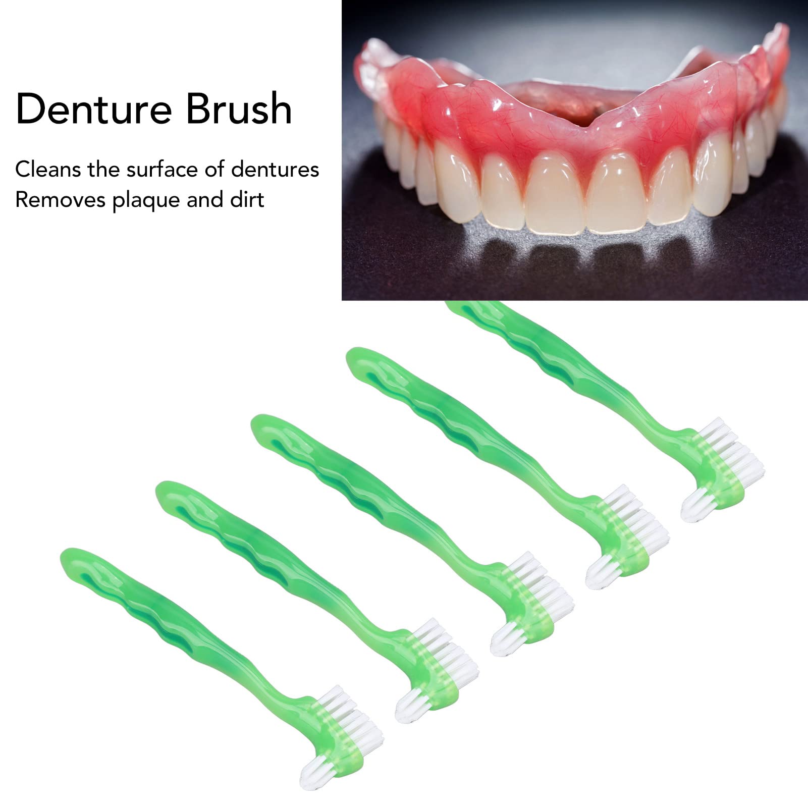 Denture cleaning in progress showing plaque removal