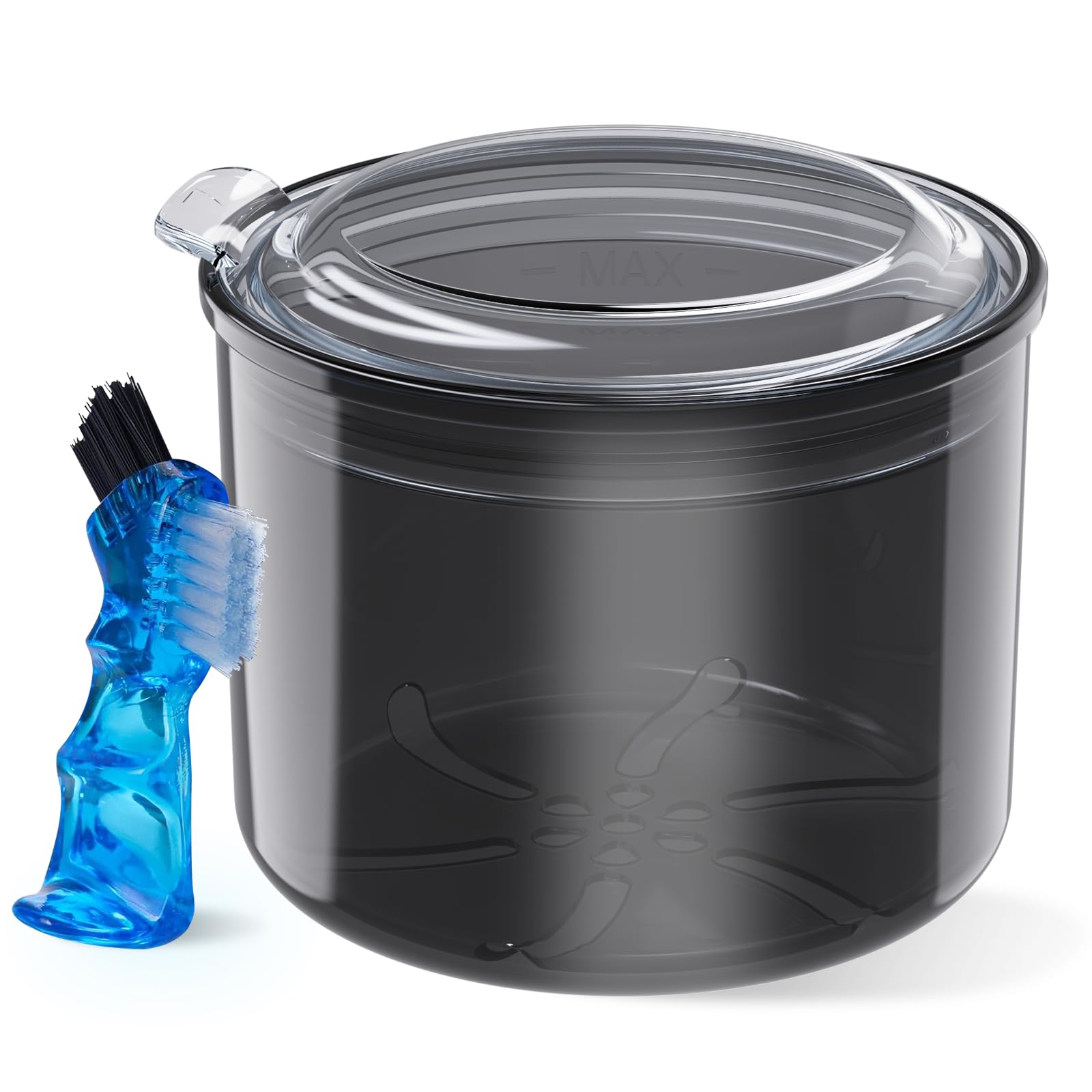Black denture case with brush