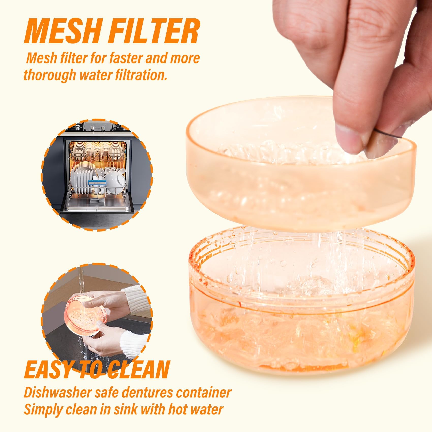Dishwasher-safe, easy-to-clean denture container