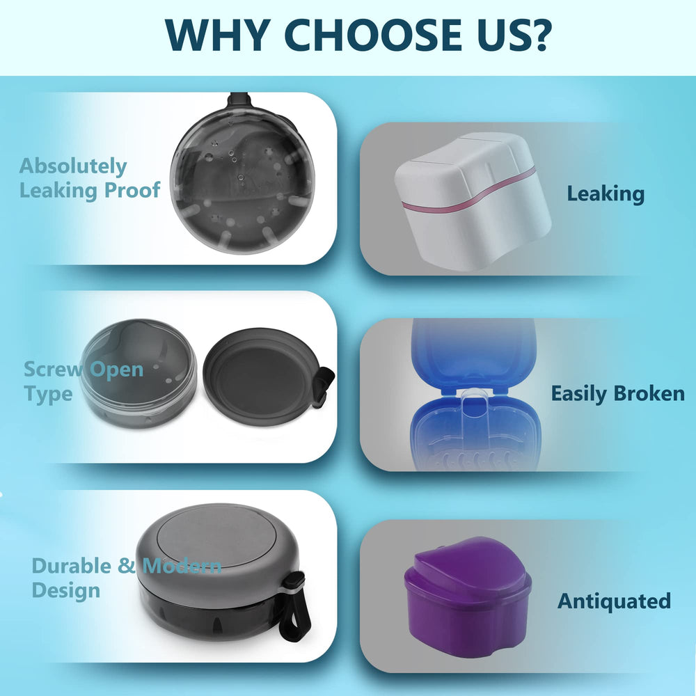 Denture case with built-in magnetic mirror on top