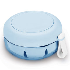 Blue denture case with leak-proof twisted lid and silicone seal